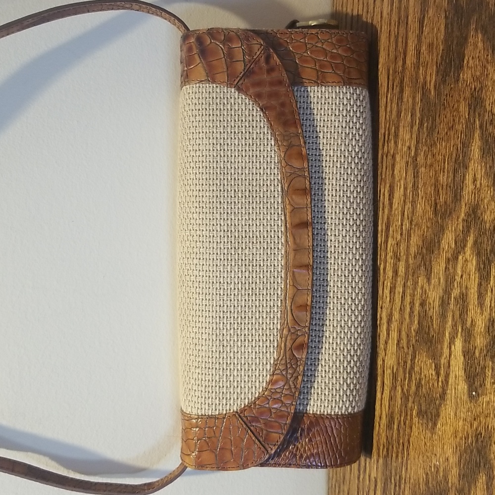 Brahmin Pecan Brown Croc Embossed Leather & Mesh Shoulder Bag / Clutch - Picture 3 of 14